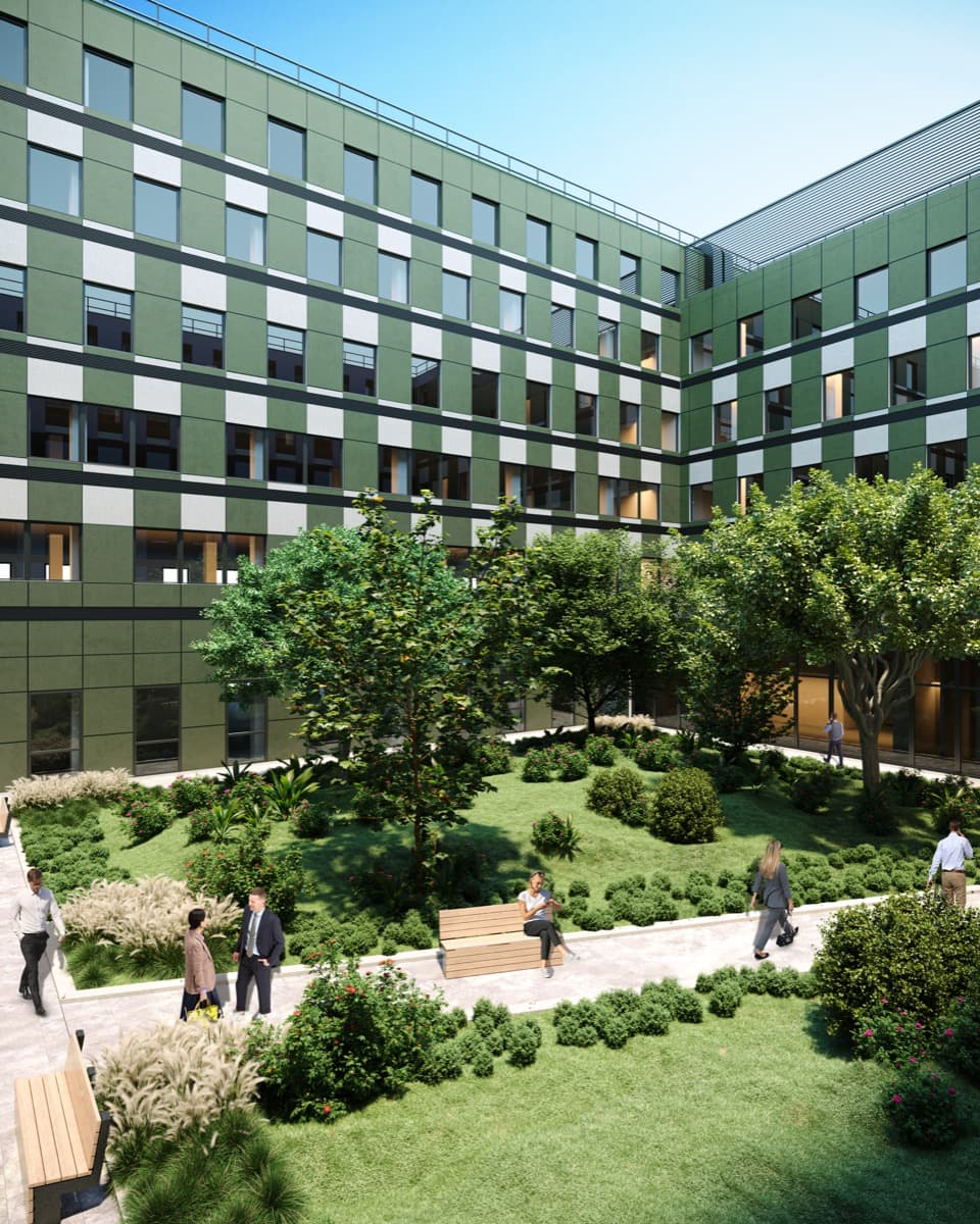 Coeur d'Orly Belaia - immeuble de bureaux à louer vue cour intérieure verte